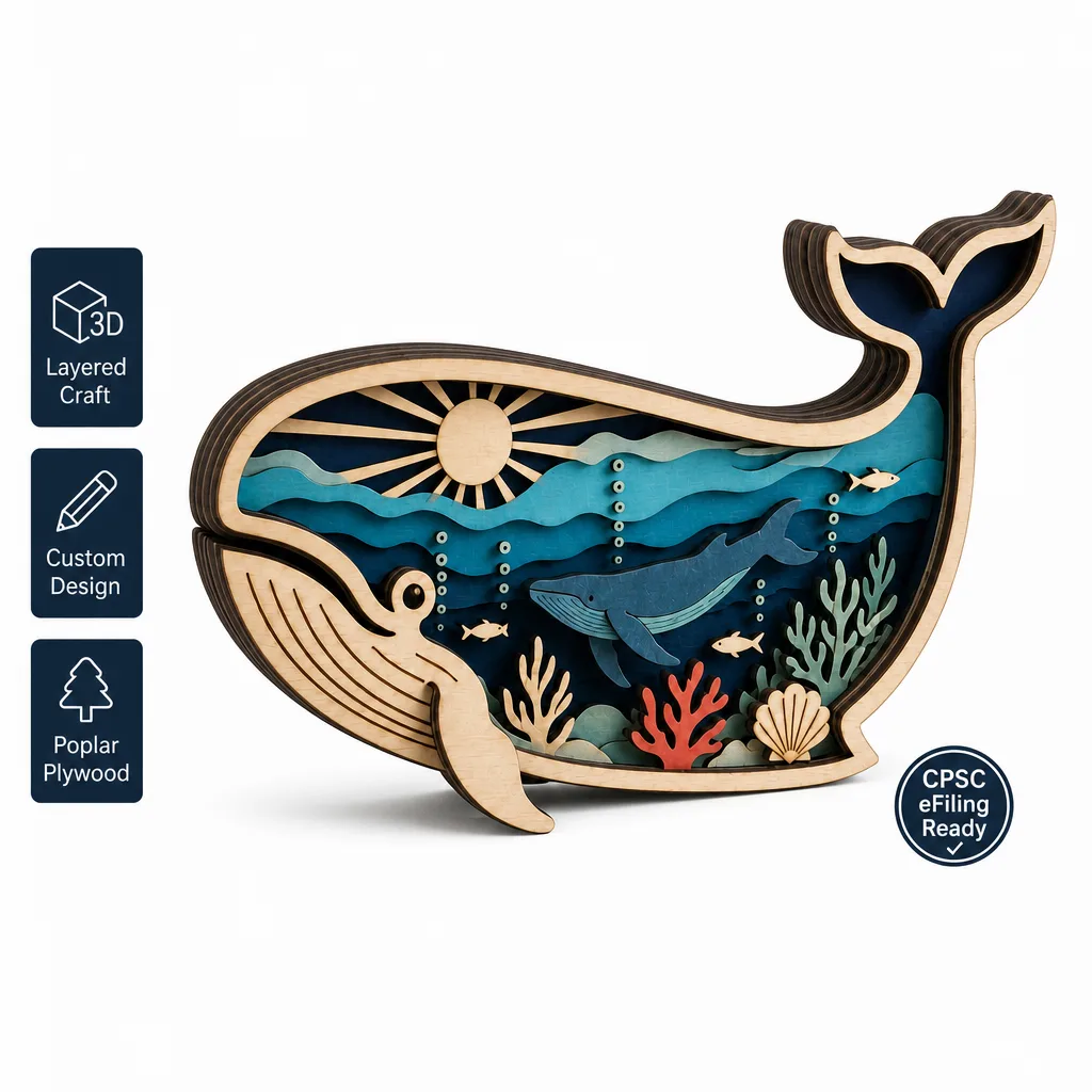 3D Layered Whale Wood Art Shadow Box gallery image 1