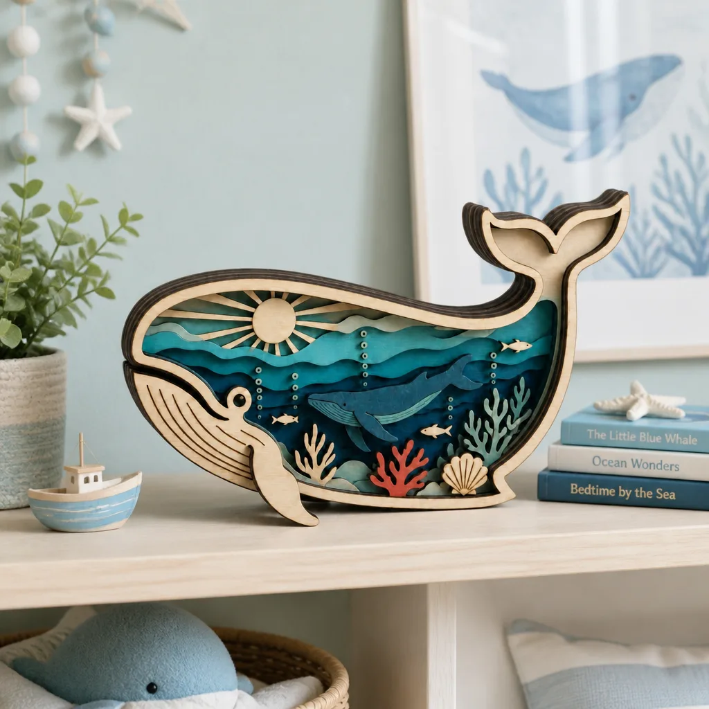 3D Layered Whale Wood Art Shadow Box gallery image 6