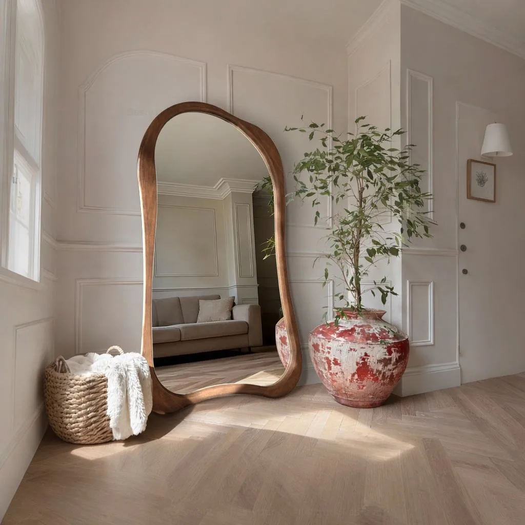 French Wavy Wood-Frame Vanity Mirror product view 3