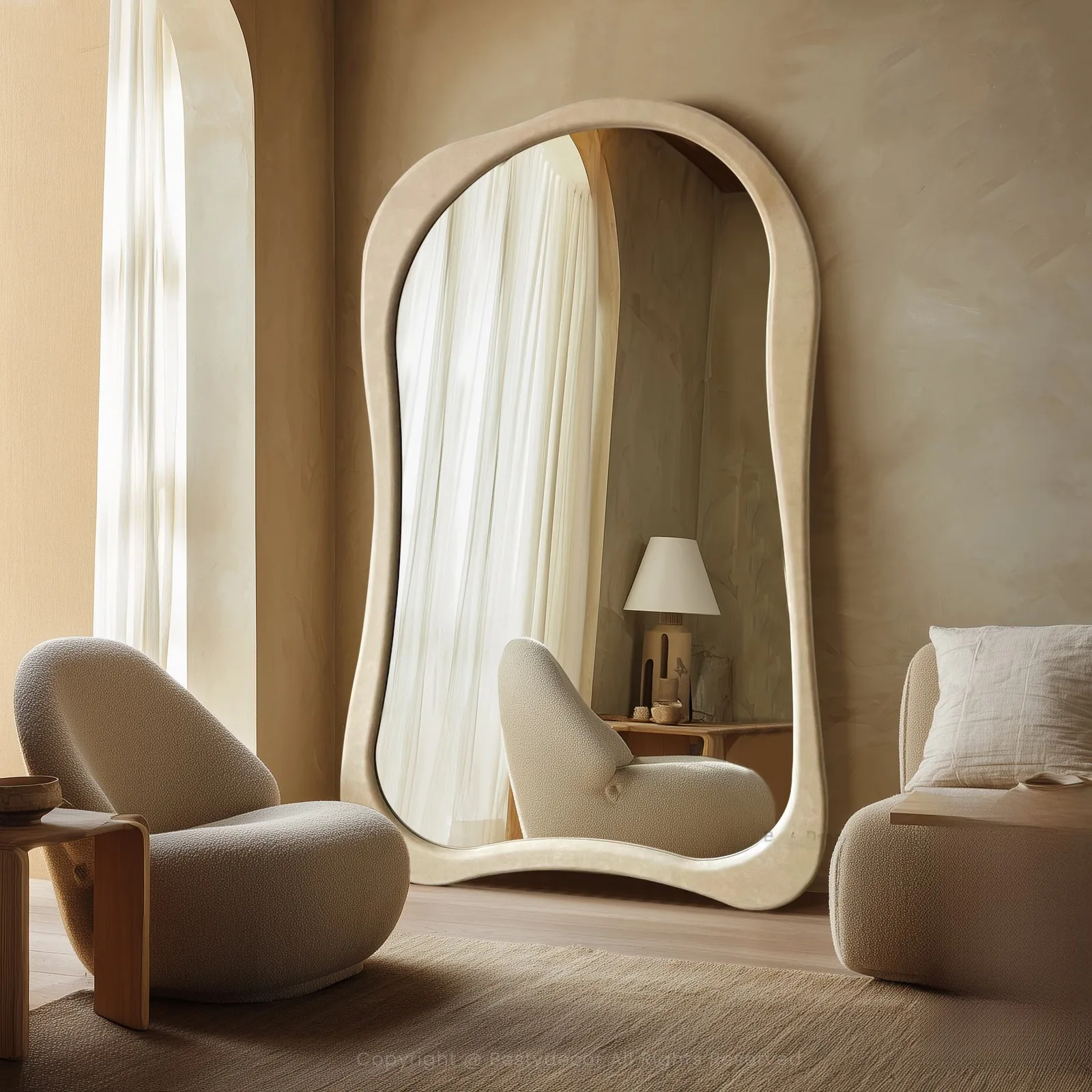 French Wavy Wood-Frame Vanity Mirror product view 4