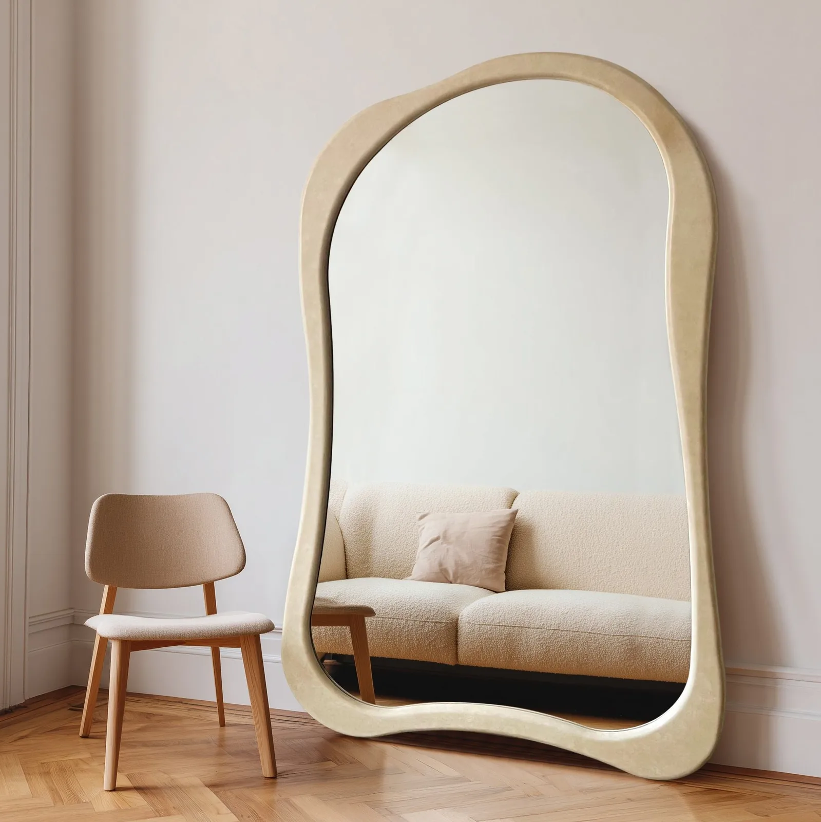 French Wavy Wood-Frame Vanity Mirror product view 6