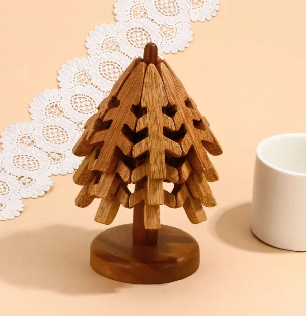 FSC Acacia Wood Tree-Shaped Trivet Set gallery image 2