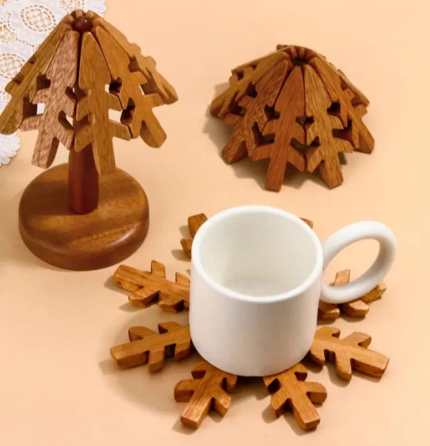 FSC Acacia Wood Tree-Shaped Trivet Set gallery image 3
