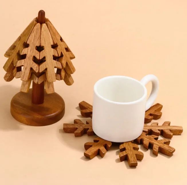 FSC Acacia Wood Tree-Shaped Trivet Set gallery image 4