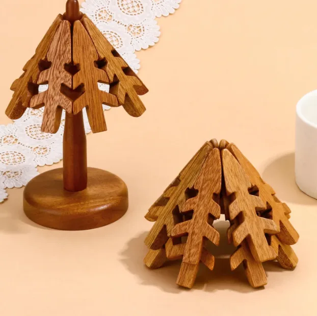 FSC Acacia Wood Tree-Shaped Trivet Set gallery image 5