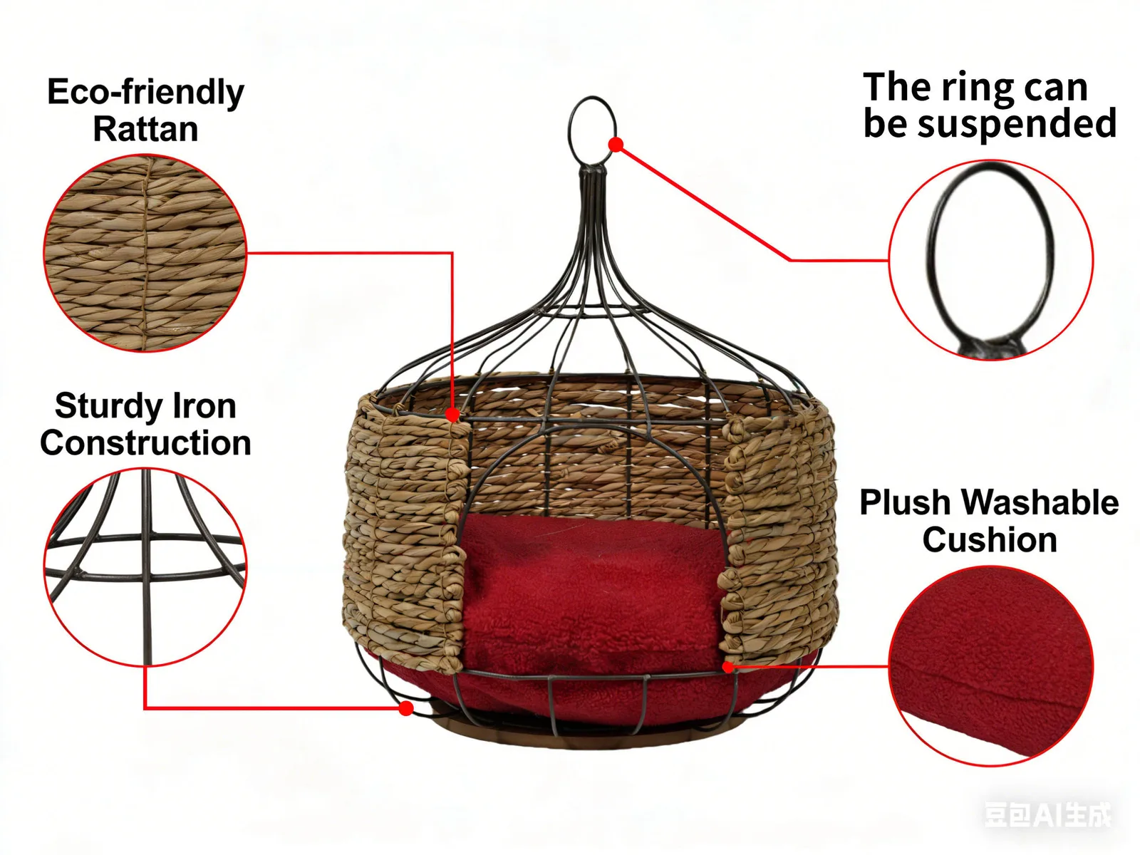 Bohemian Hanging Woven Cat Bed gallery image 1