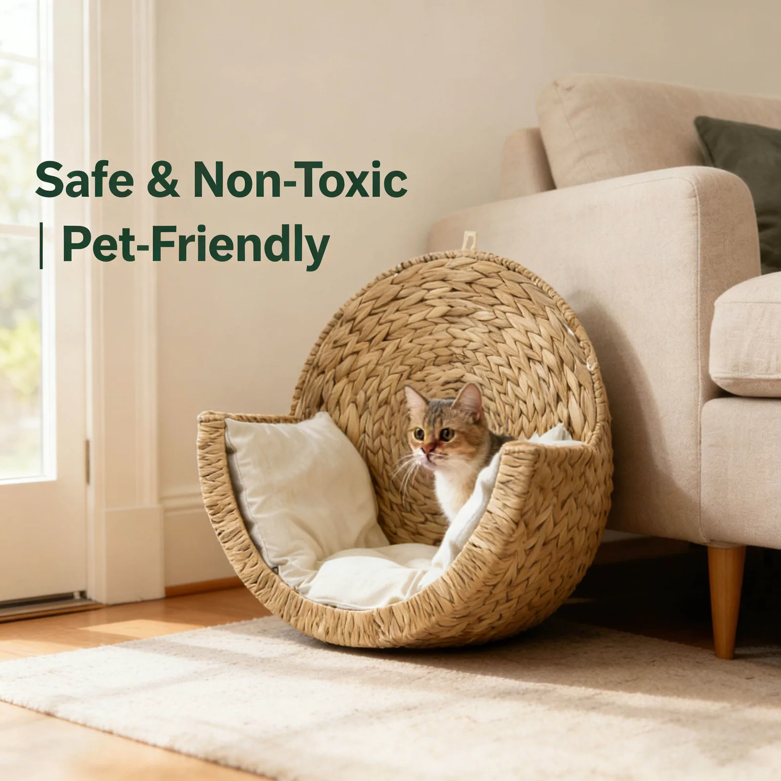 Handwoven Elevated Cat Cave Bed with Washable Cushion gallery image 3