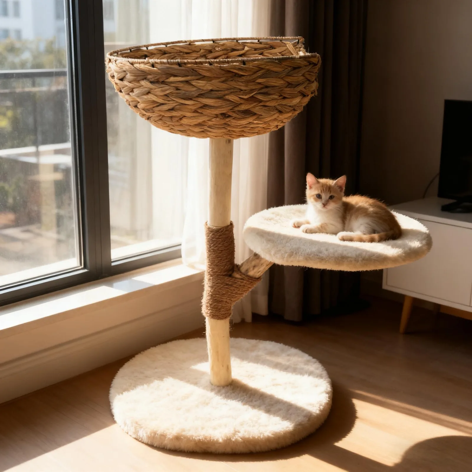 LM Wooden Cat Tree with Hammock and Play Tower product view 6