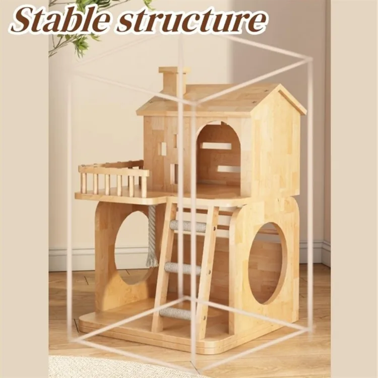 Modern Wooden Cat Castle with Scratching Post gallery image 2