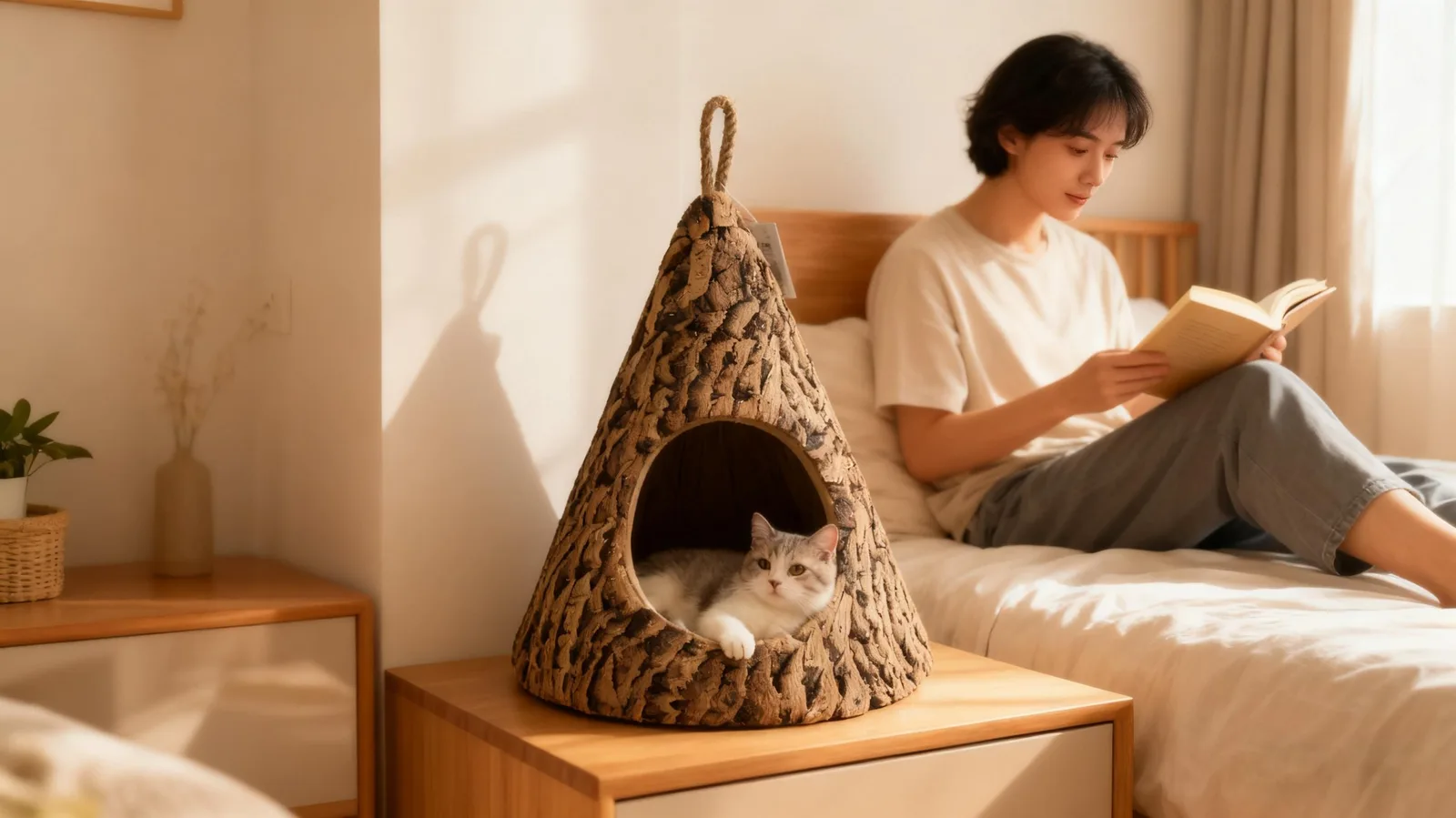 Portable Wicker Cat Bed House gallery image 3