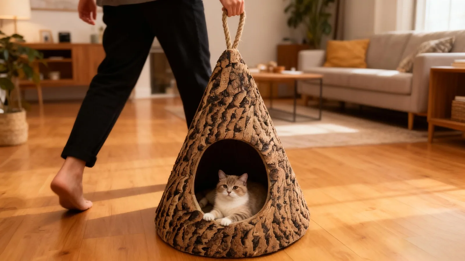 Portable Wicker Cat Bed House gallery image 6
