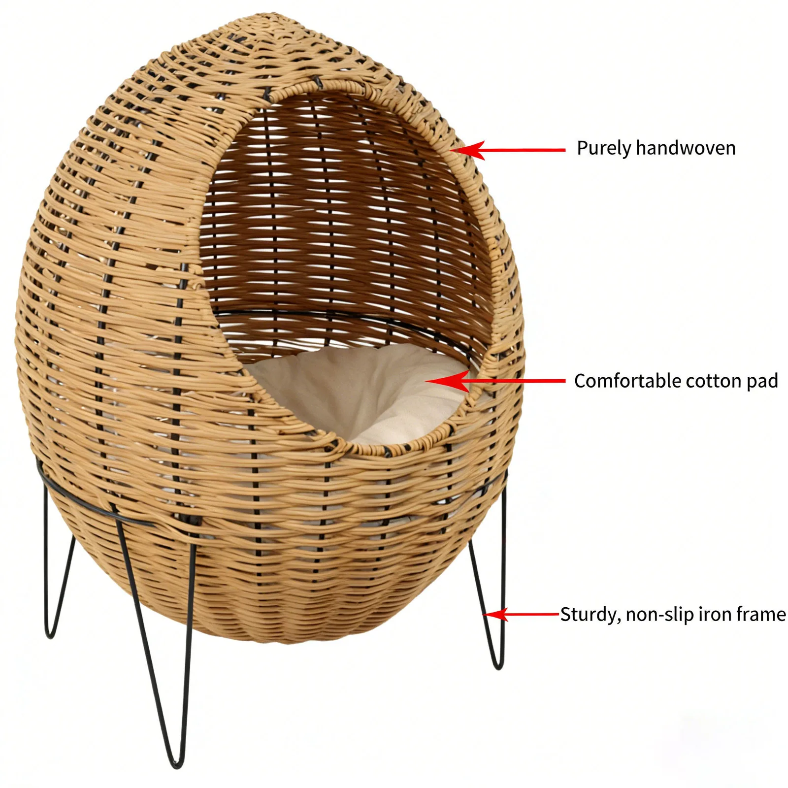 Rattan Cat House with Elevated Tripod Base gallery image 1