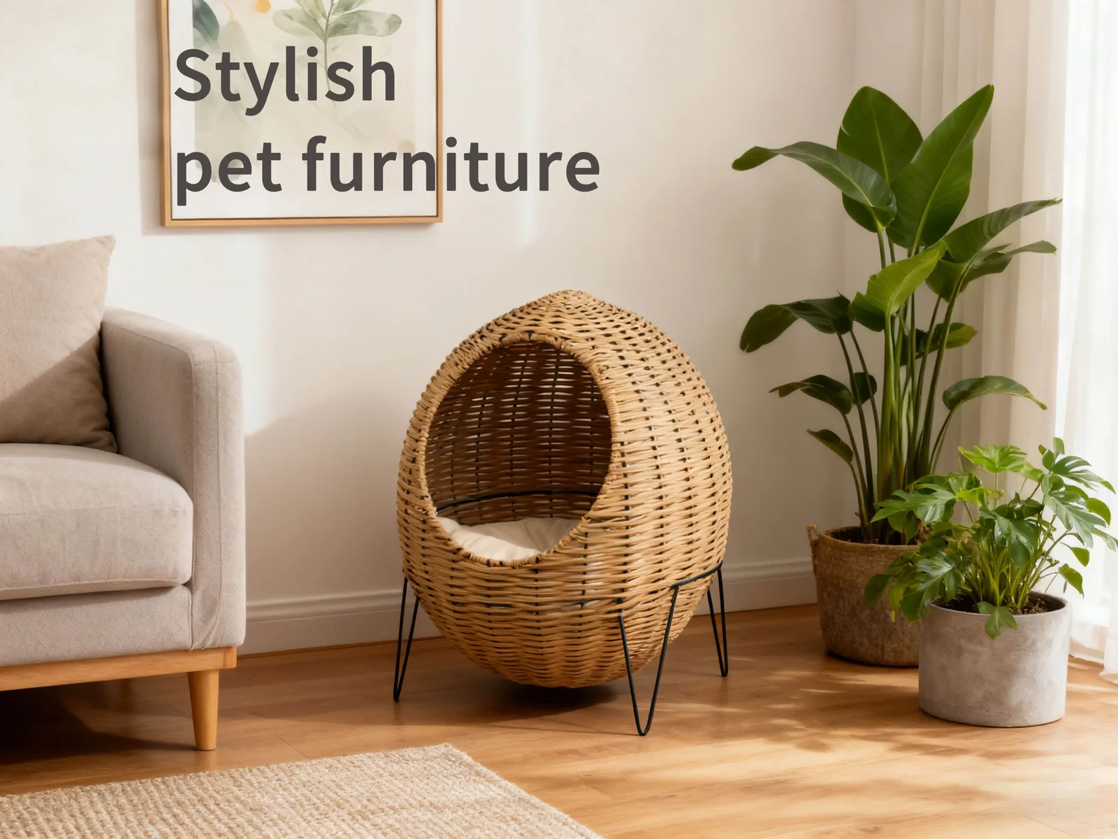 Rattan Cat House with Elevated Tripod Base gallery image 6