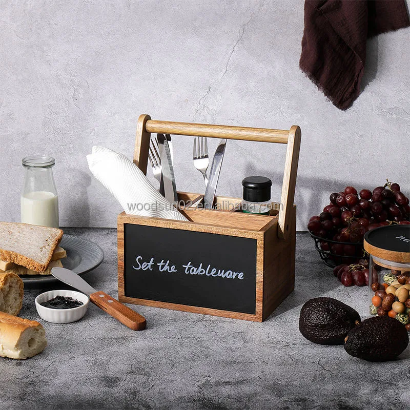 Acacia Wood Cutlery Storage Box gallery image 1