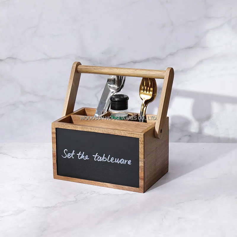 Acacia Wood Cutlery Storage Box gallery image 3