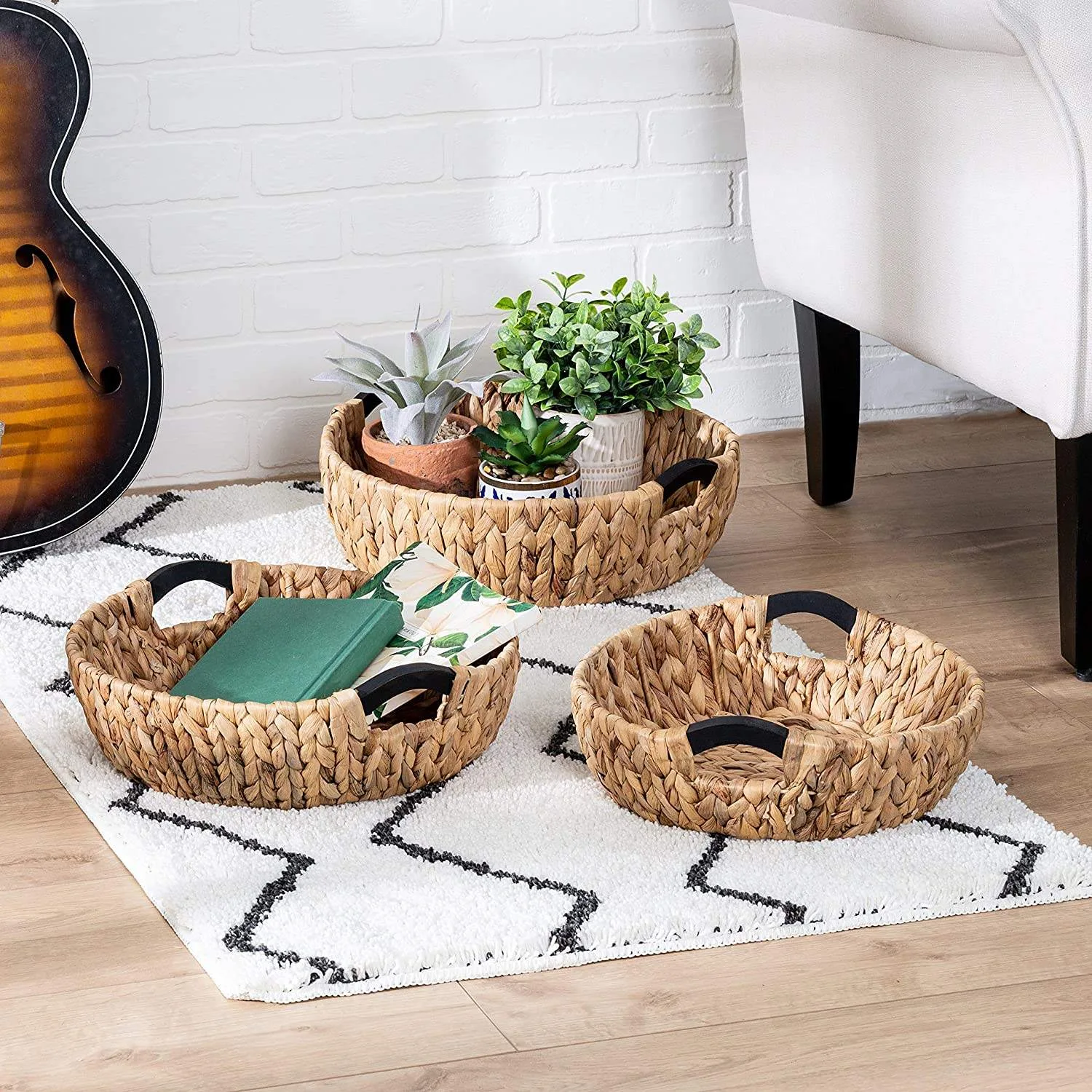 Food-Grade Wicker Storage Basket with Wood Handle gallery image 1