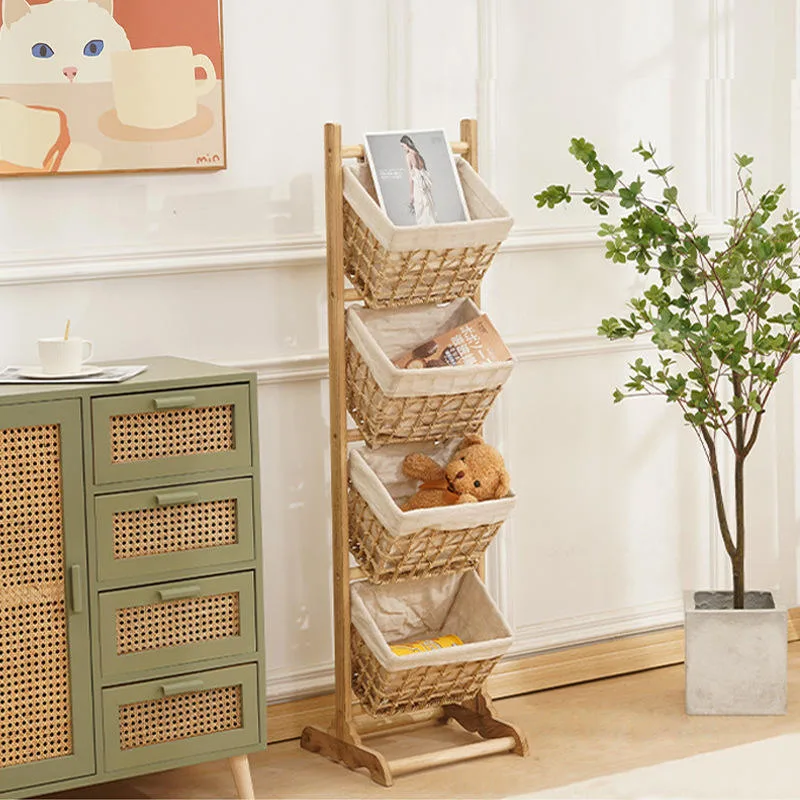 Woven Hanging Storage Basket with Wood Rack gallery image 2