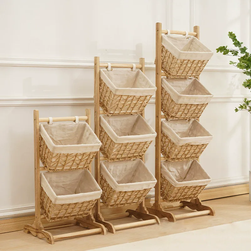 Woven Hanging Storage Basket with Wood Rack gallery image 3