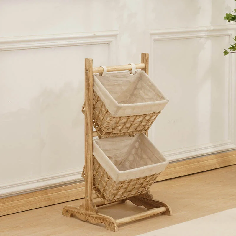 Woven Hanging Storage Basket with Wood Rack gallery image 4