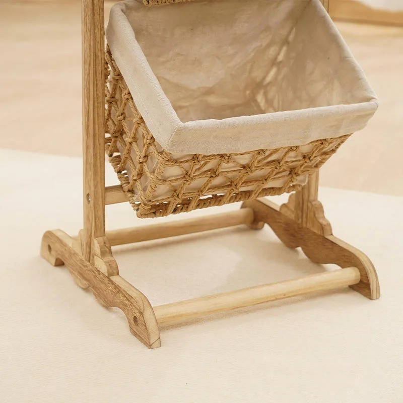 Woven Hanging Storage Basket with Wood Rack gallery image 5