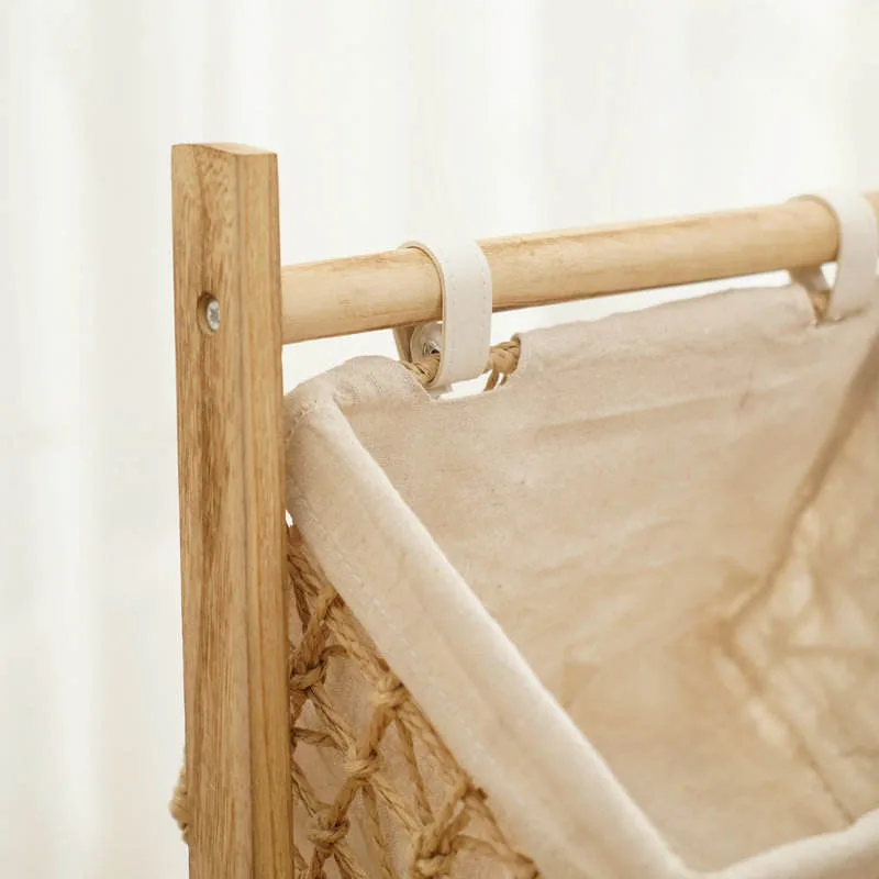 Woven Hanging Storage Basket with Wood Rack gallery image 6