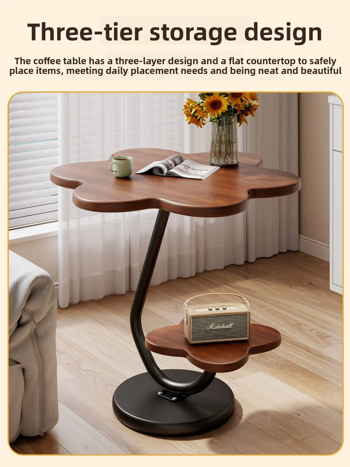 Small Antique-Style Coffee Table with Shelf product view 3