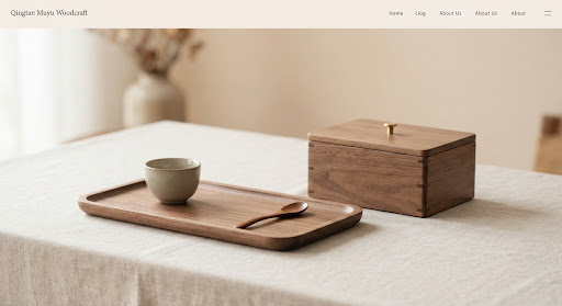 Custom Wooden Serving Tray Rectangular wooden serving tray with rounded rim holding a cup and spoon beside a lidded wooden box